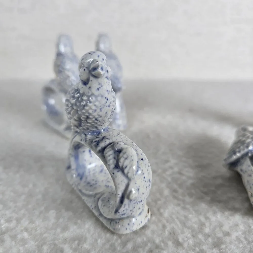 Vintage Chinoiserie Blue and White Bird Ceramic Napkin Holders Set of 5